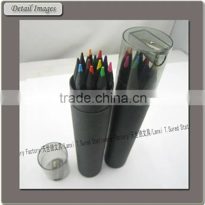 12 Pcs Black Wooden Color Pencils In Tube Box