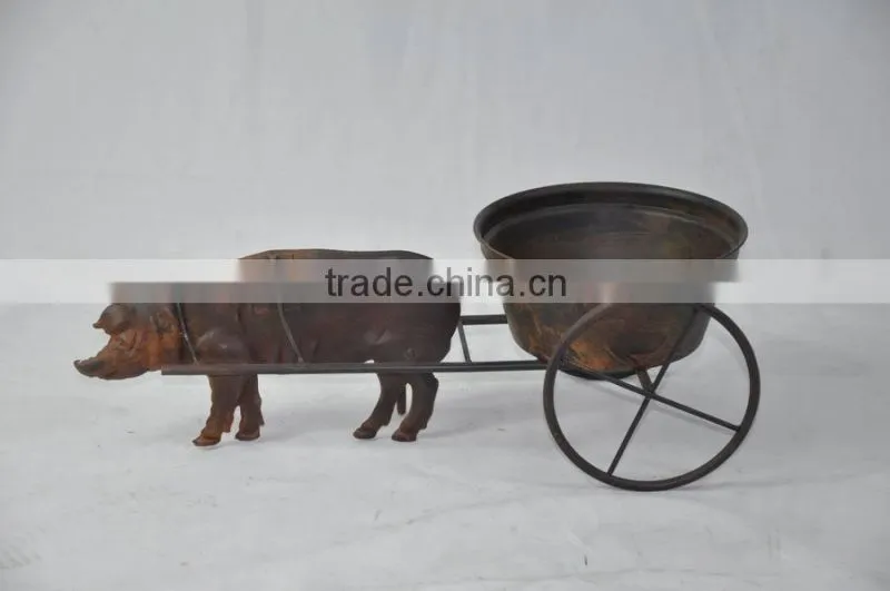 13B408EAA Garden deco pig design wrought iron flower pot