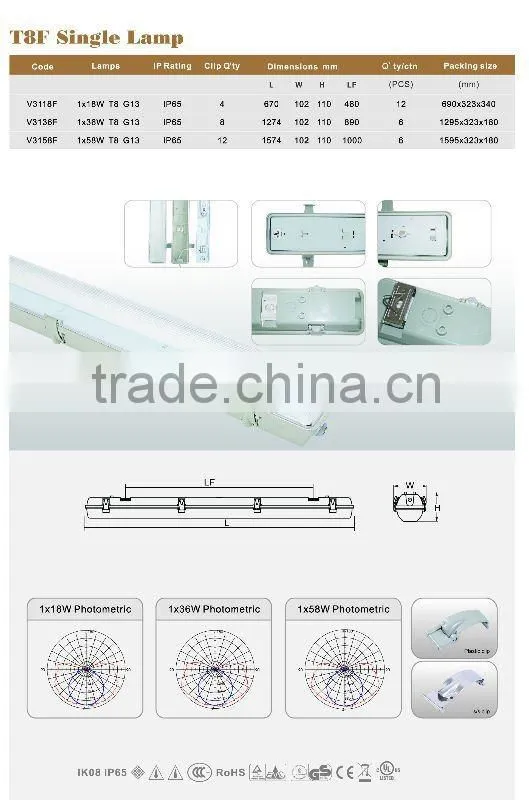 Wet Location Fluorescent Lamp T8 1*58w