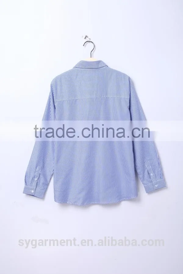 2015 Classic women long sleeve blue white stripe shirts and tops