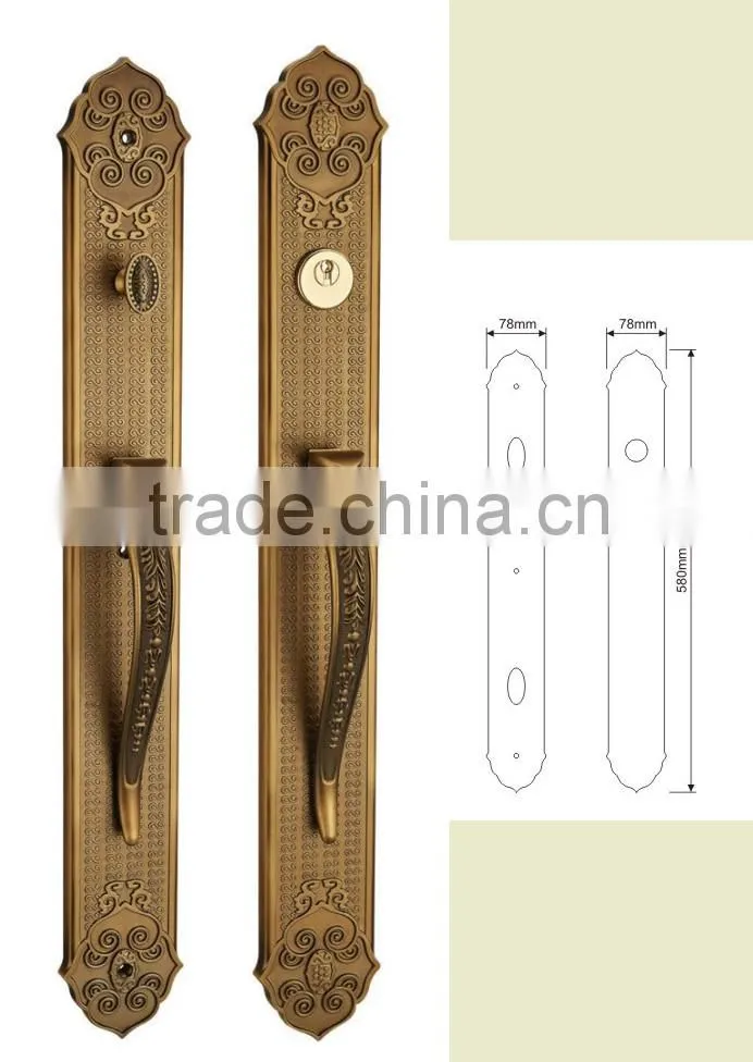 Wholesale Zinc Alloy handle door locks in big plate as 580mm long for villa and exterior doors