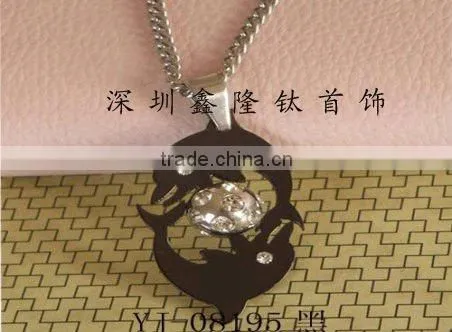 TC64 Stainless Steel Half Heart and Black Dolphin Pendant