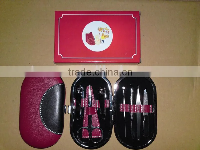 MRT-035 7pcs PU bag with colored box stainless steel pocket manicure set