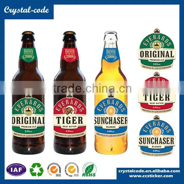 High quality paper custom printed self adhesive removable double side glass bottle label
