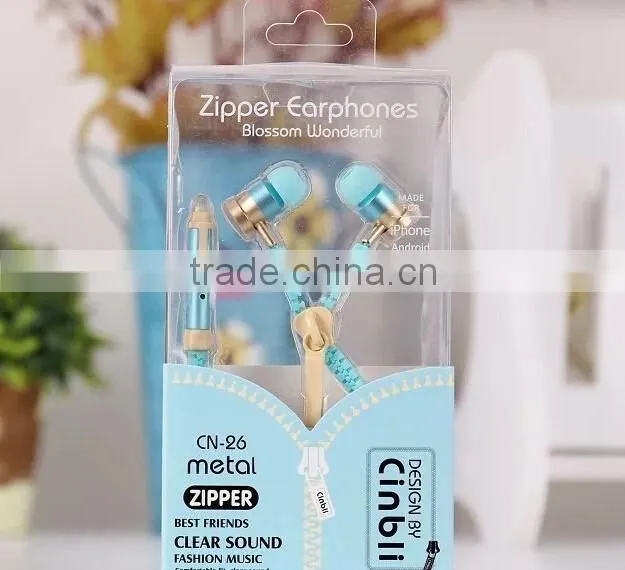 zipper earphone/zipper earbuds