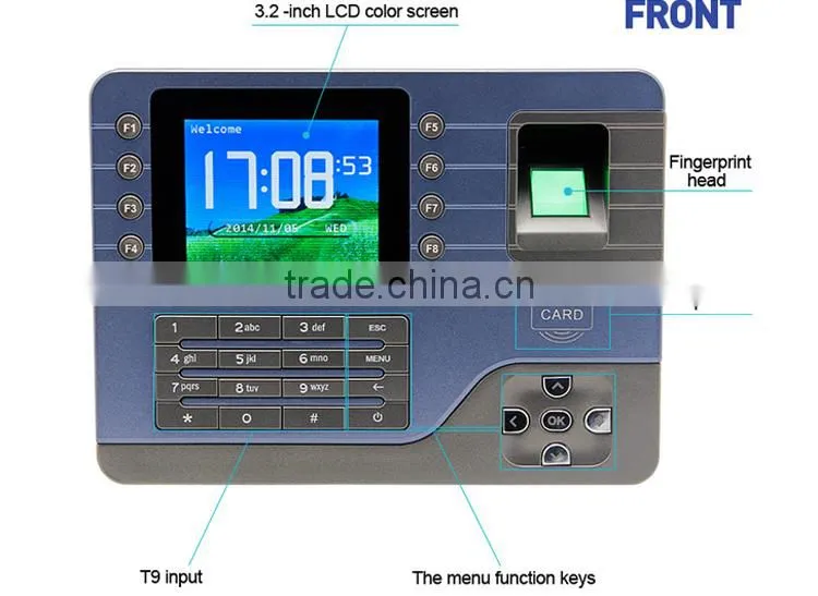 3.2'' TFT Screen network TCP/IP, RS485, USB Host, card reader cheap biometric fingerprint time attendance system