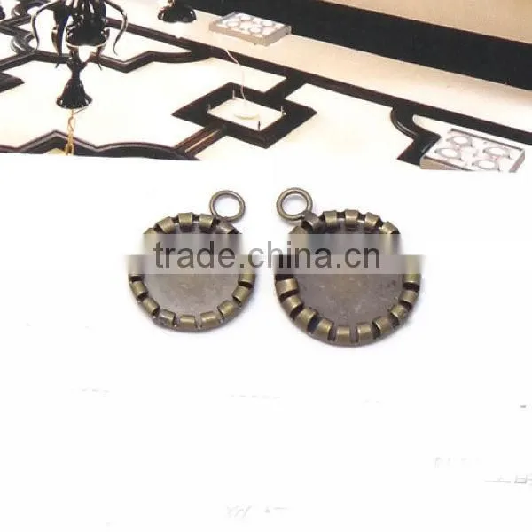 2016 New Crimping Single Hanging Round Pendant Trays Fit 10/12mm Round Glass Cabochon