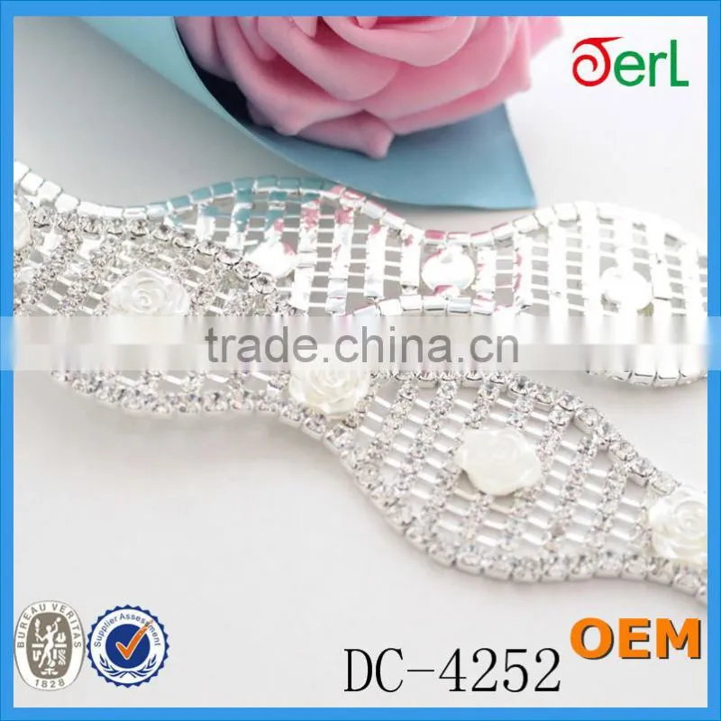 Fashion Clear Rhinestone Silver pearl Chain Bridal Costume Applique Trims