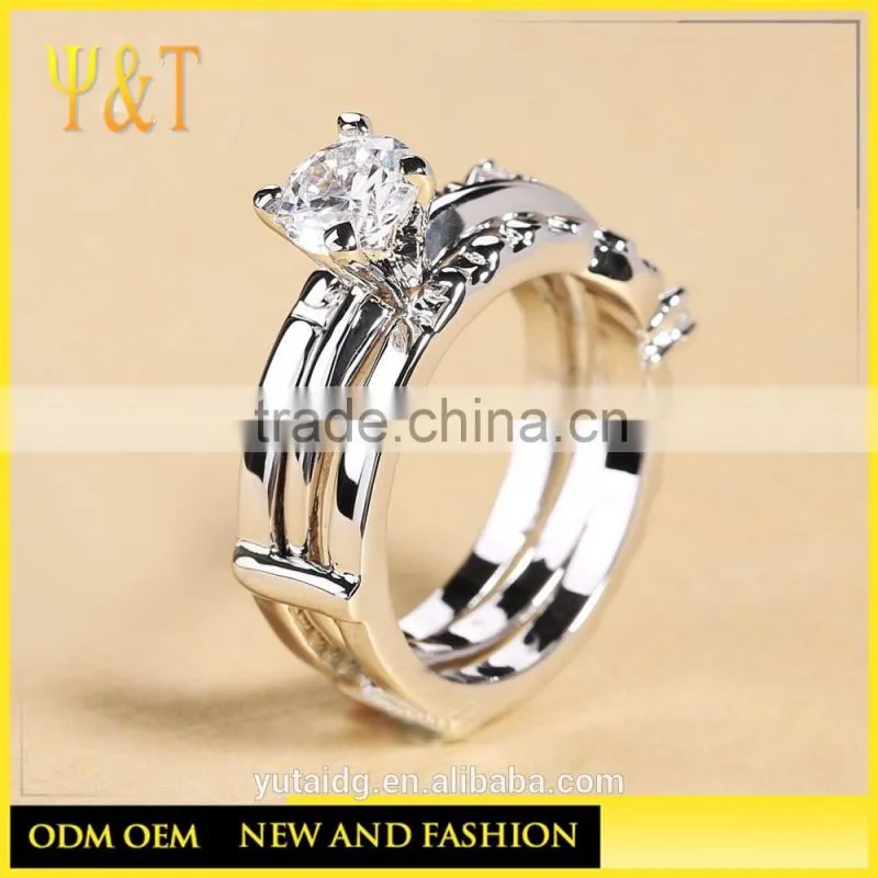 Jingli Jewelry China Factory Zircon Stones 925 Sterling Silver Couple Wedding Ring Set (YJ-0441)