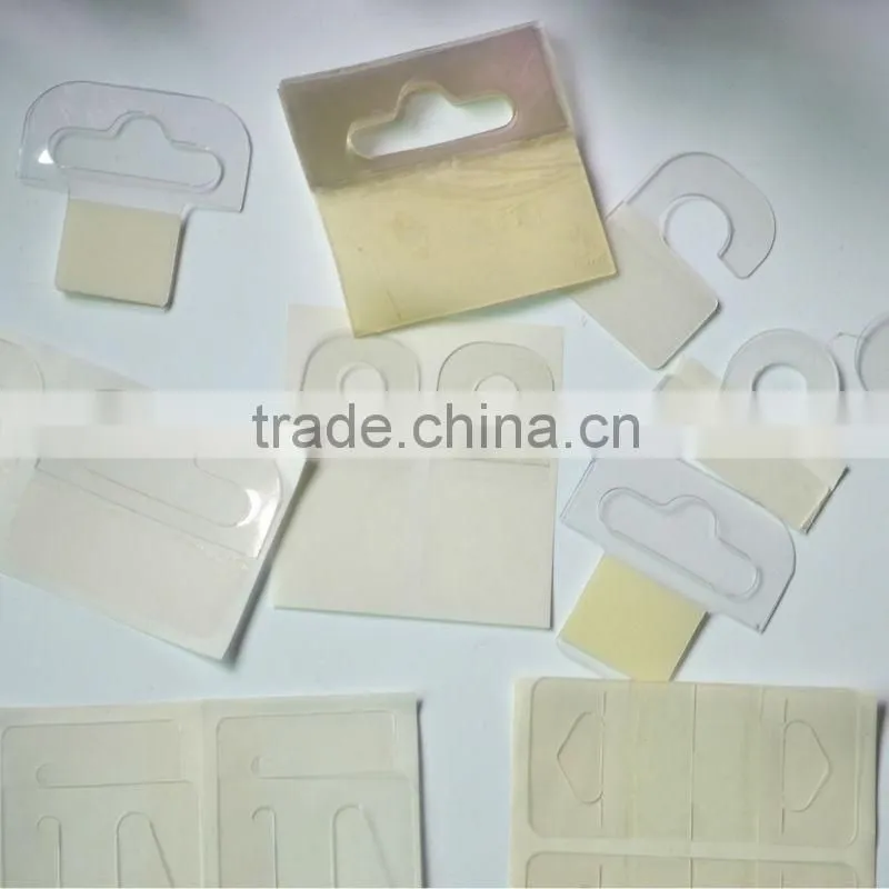 Supermarket Self Adhesive Packing Plastic Delta Hole Hang Tab For Hanging Boxes