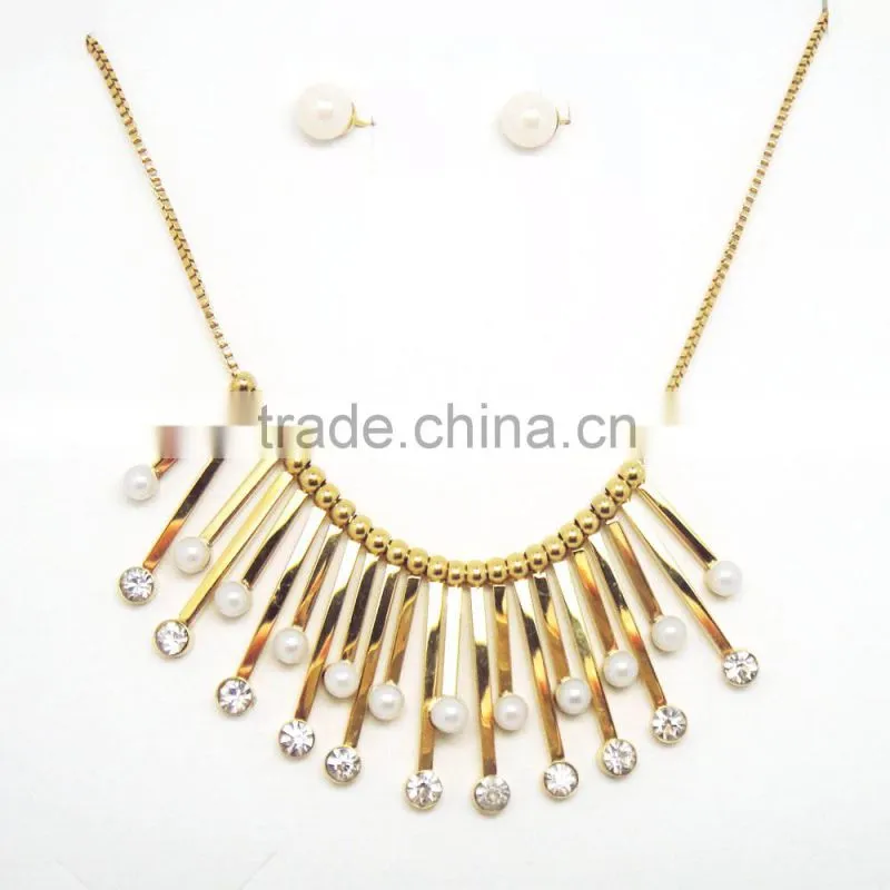 Best price stainless steel gold plated pearl jewelry set necklace