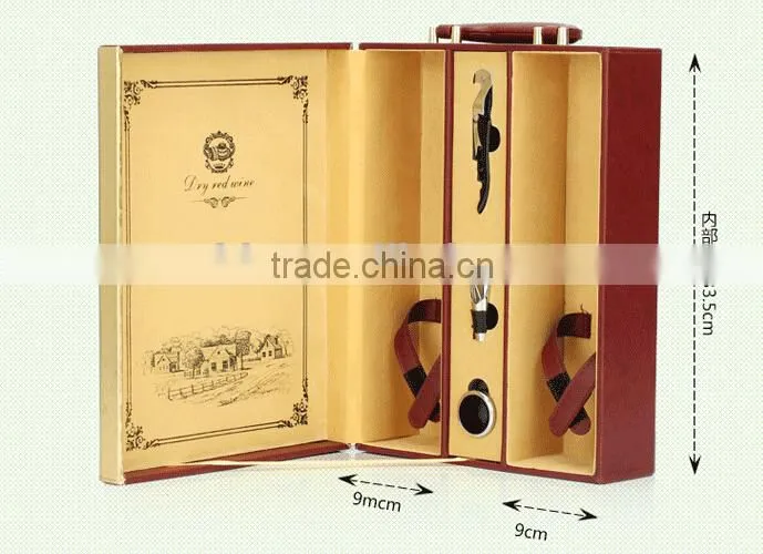 High Quality Cheap PU Leather screen print Wine Suitcase Packaging Boxes