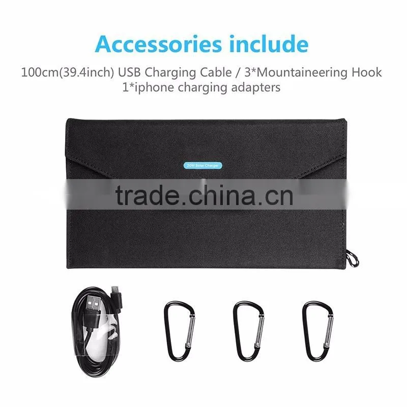 High efficiency 20W waterproof foldable solar mobile phone charger