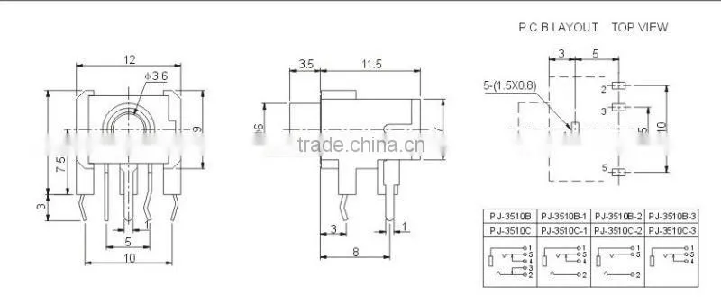 3.5mm mono phone jack PJ-3510B PJ-3510C,female stereo phone jack