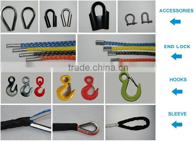 Jinli uhmwpe synthetic rope replaced wire winch rope 12000lbs winch use in off-road winch atv winch,warn winch