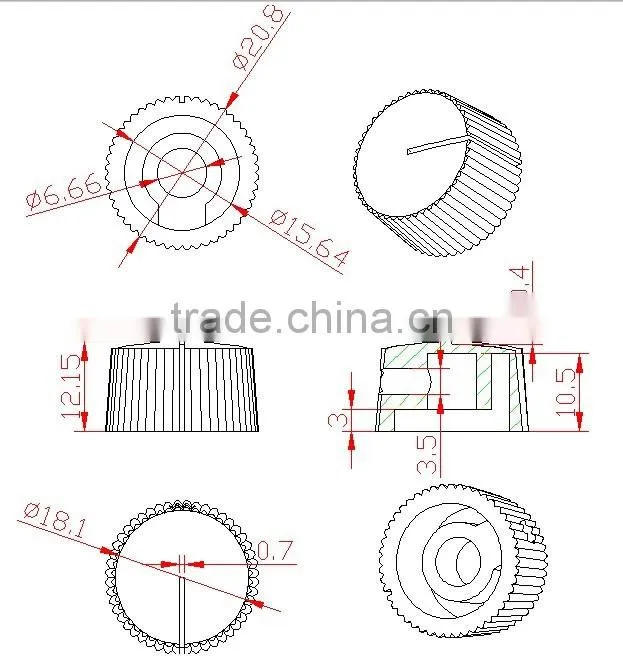serrated round pointer potentiometer knob with thread