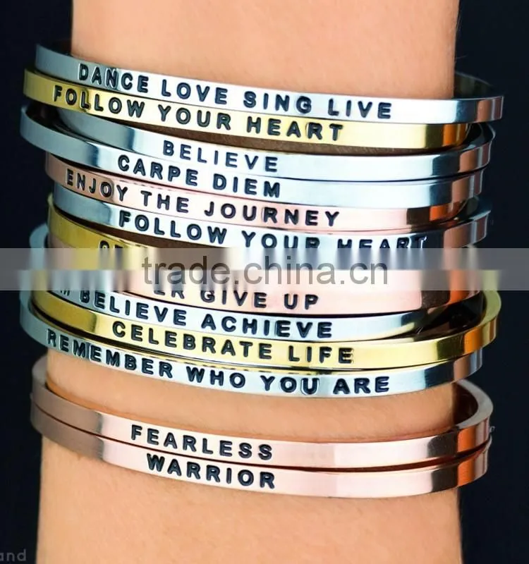 Latest Fashion Inspiration words engraved bracelets bangle wholesale