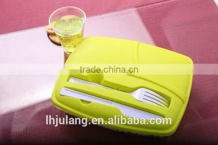 BPA-Free Foodgrade plastic lunch box with fork and knife,plastic lunch box set with fork