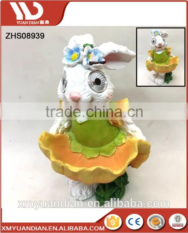 Resin Home Decor Rabbit Bath for Bird, Solar Garden Light