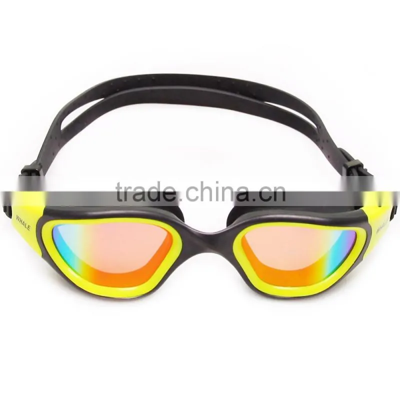 2015 New Panoramic Silicone Adult Swimming Goggles with Blue Mirrored lens (MM-7203)