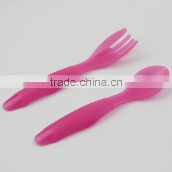 Factory sale soft PP baby spoon with fork baby spoon Tableware set