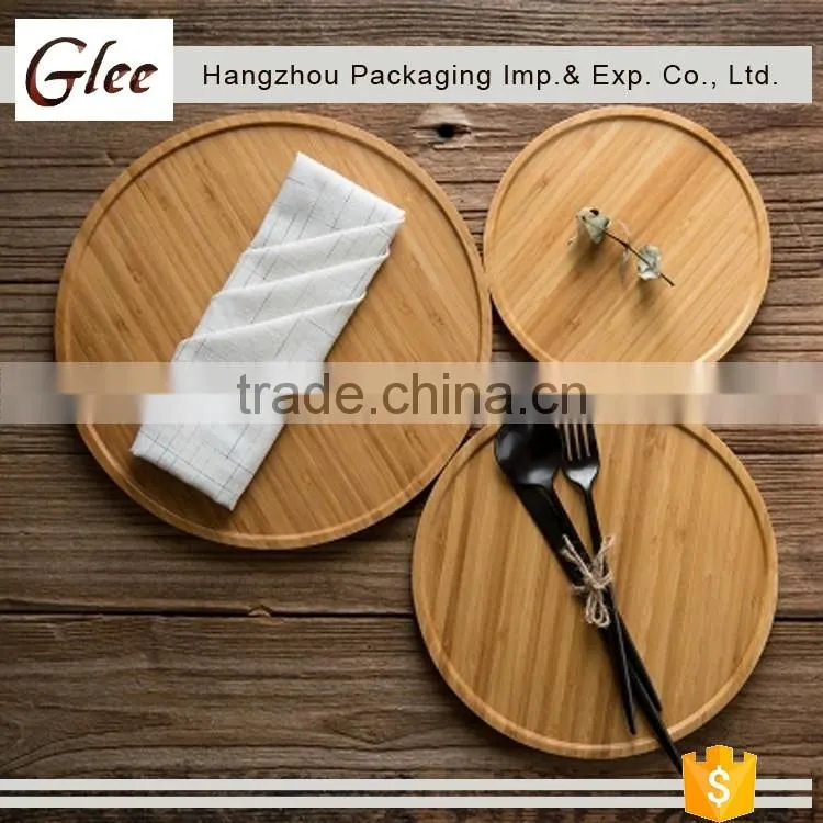 Custom round finish bamboo tray