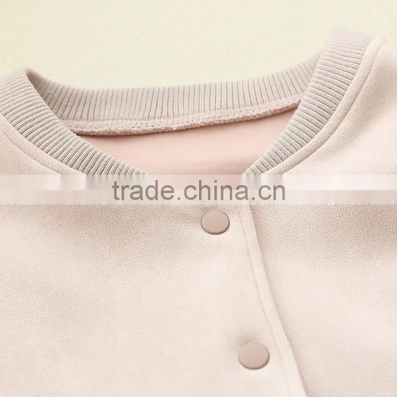 New Fashion Fall Winter Fashion Women Loose Students Take Faux Suede Baseball Uniform Coats Outerwear Gray Pink Maron Jackets
