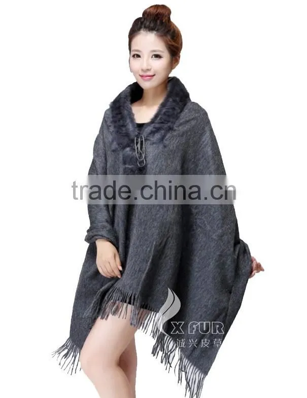 CX-B-P-34C Fur Trimmed Cape Fashion Cashmere Scarf