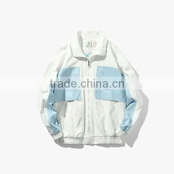 Personalized fashion two pocket plain cotton men zipper up two tone hoodies with hood