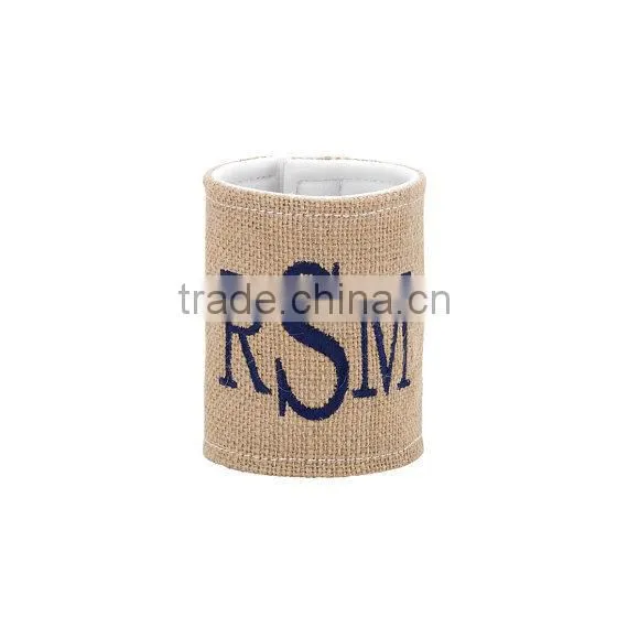 Monogram Embroidered Burlap Hugger