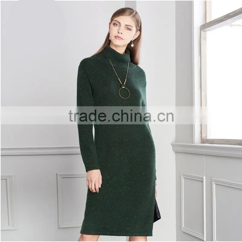 women pullover sweater ladies Plus Size green color turtleneck sweater dress