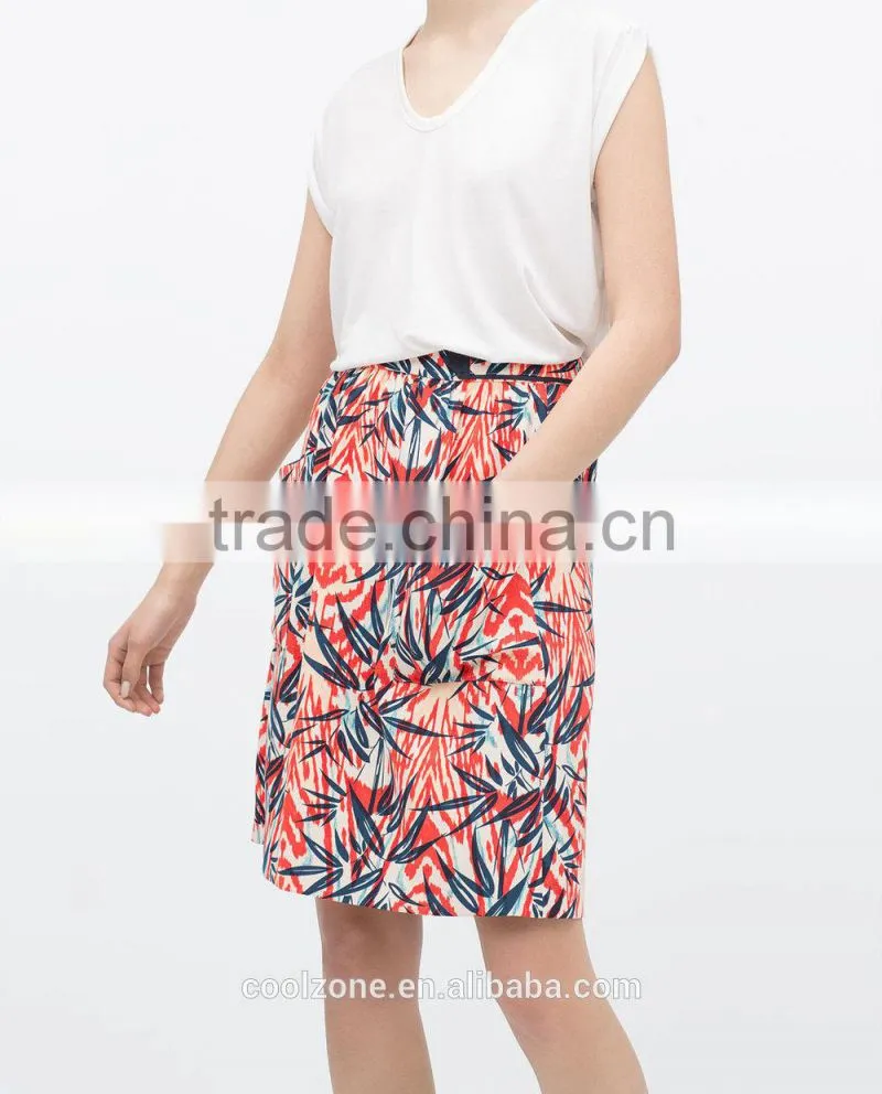 2015 New fashion palm tree print longuette skirt