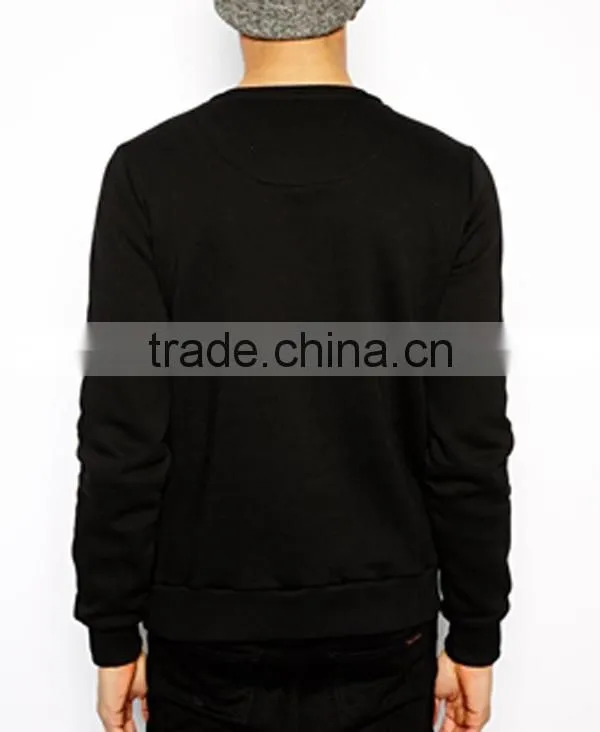 wholesale crewneck sweatshirts with leather sleeve 100% cotton sweatshirts