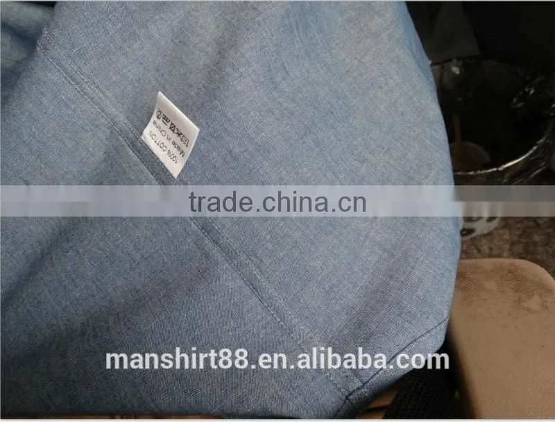 2016 100% cotton chambray fabric button down roll collar long sleeve washed denim dress shirt for men
