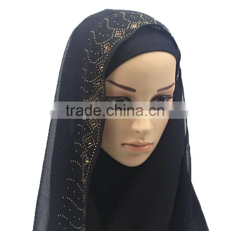 hot sale muslim chiffon hijab scarf with glitters and rhinestone women fashion headscarves