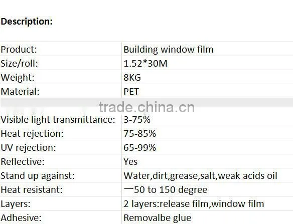 solar reduction sun control window building film with sample test free for glass window film