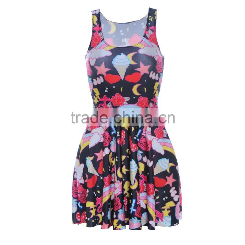Womens One Piece Floral Pleated 3D Printed Dresses Wholesale