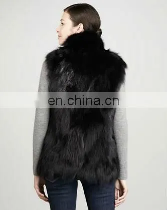 stand-collar fox fur vest,black/quality supplier+OEM+ODM