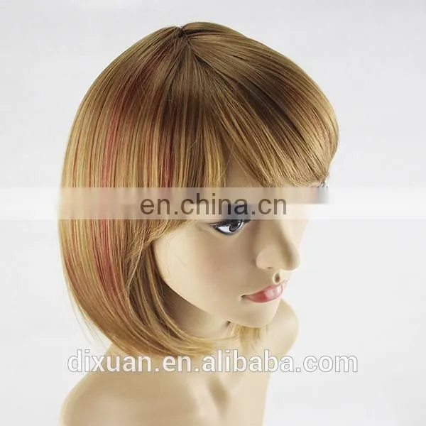 Women High Temperature Silk Round Scalp Oblique Bangs Short Hair Slightly Curled Wig