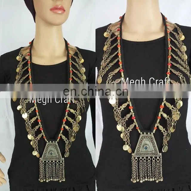Designer vintage afghani old necklace set -1960s Vintage coin afghan necklace , Tribal bellydance set, Afghani Bohemian set