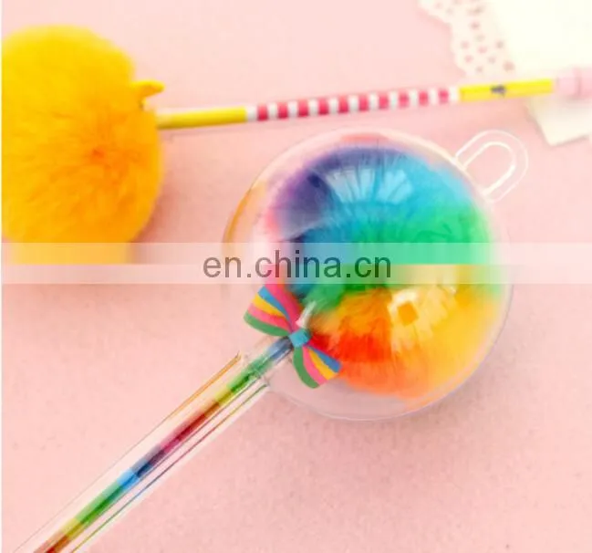 rainbow pom pom pen fur gel ink pen