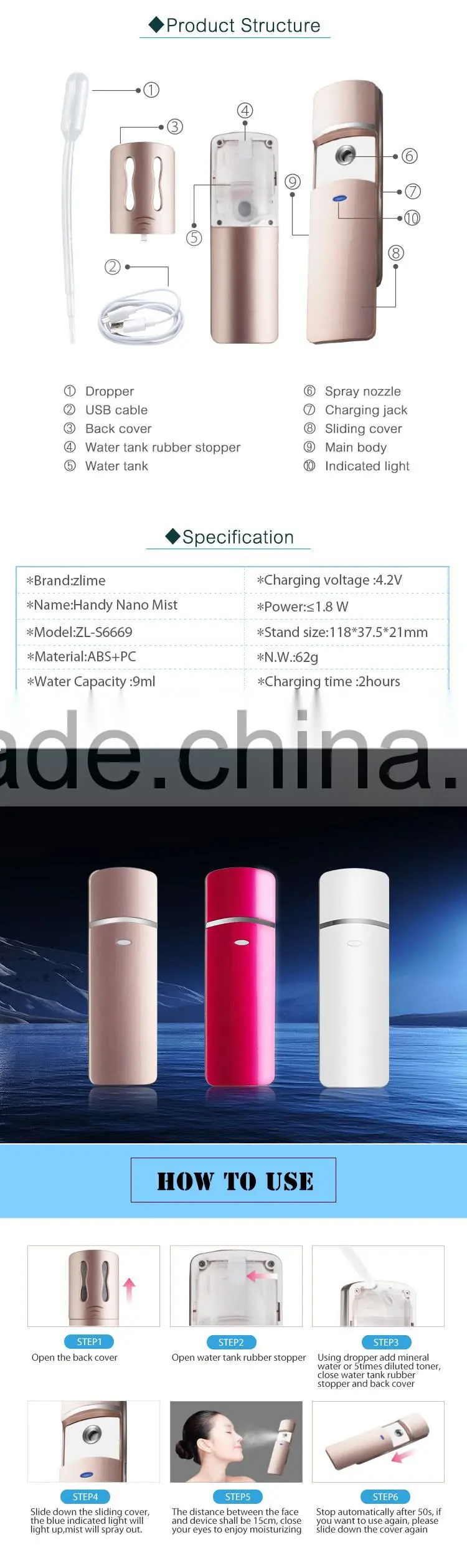 Nano Handy Mist Spray Facial Mister for Eyelash Extensions USB Rechargeable Mini Beauty Instrument