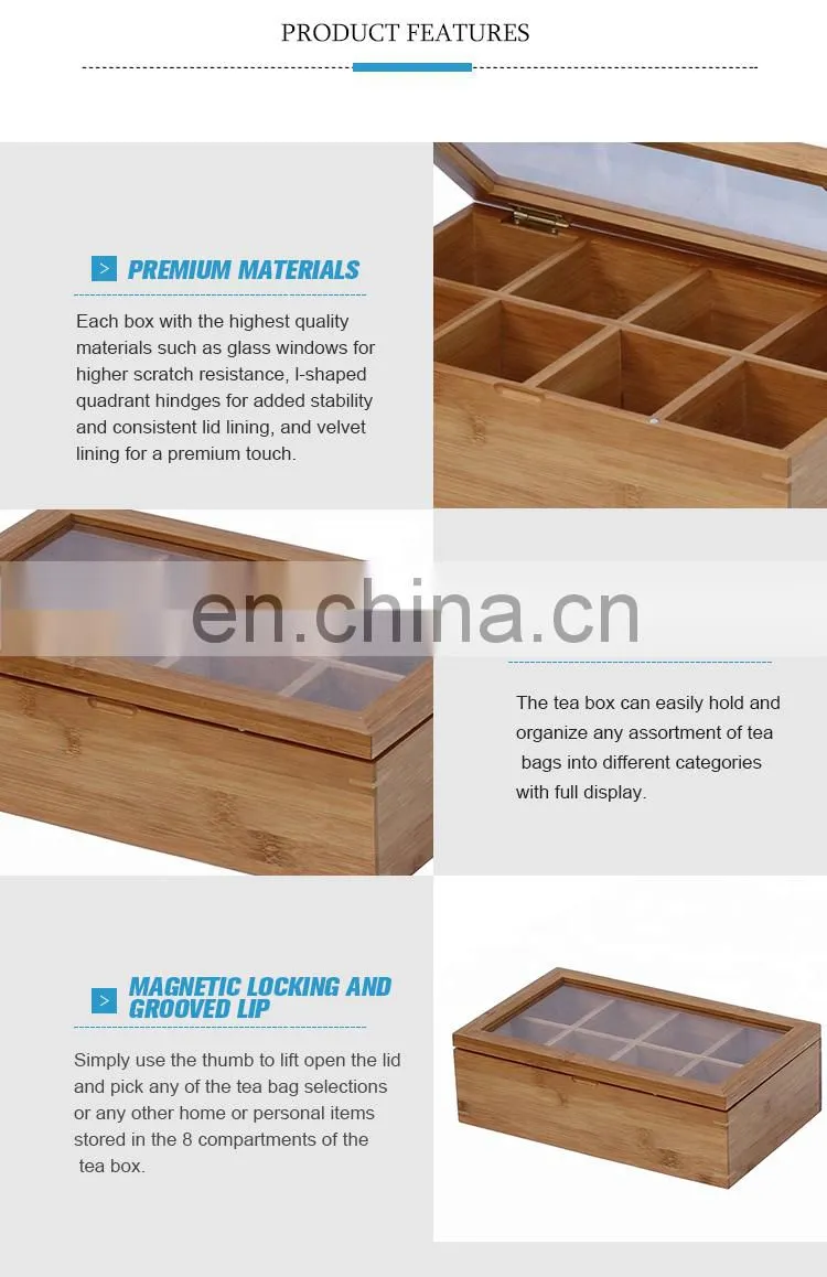 OEM accept customized logo glass lid wooden tea box