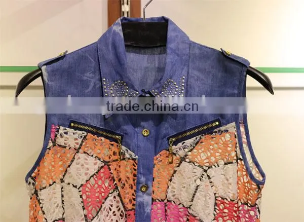 Hollowed-out sleeveless tops with colorful tetragonum for women