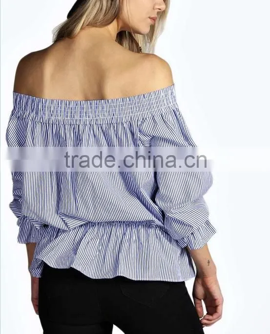 2015 china manufacturer customized ladies the latest design shoulder striped blouse