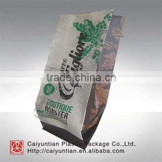 Aluminum valve coffee bag eight side sealing stand up coffee pouch with zipper and your design printing
