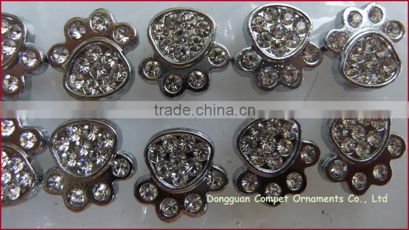 Compet Rhinestone Metal Zinc Alloy Jewelry Paw Print 10mm Slide Charms