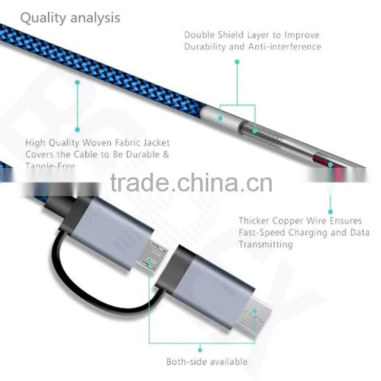 Durable Aluminum Electric Wire Micro USB + USB-C Data Cable