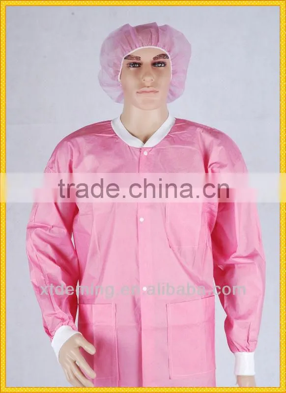 Disposable PP Visitor Coat with knitted cuff , three pockets