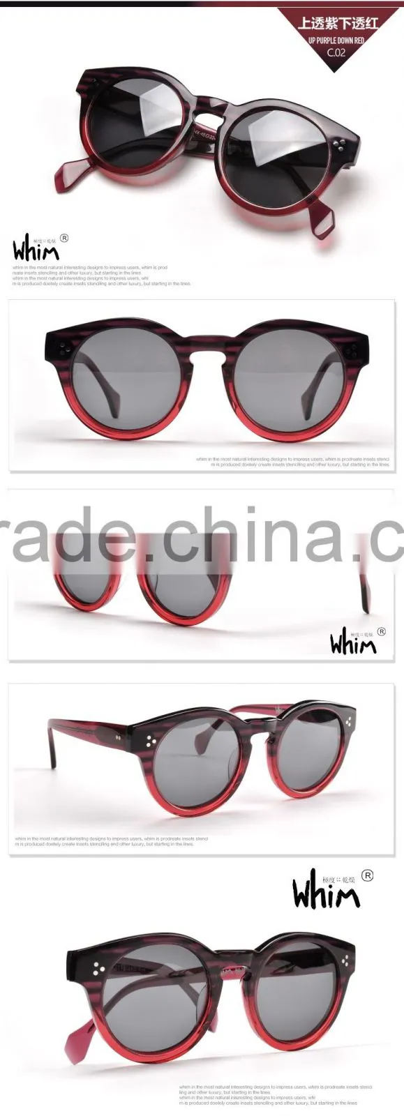 WHIM Vintage Round Frame Women Polarized Acetate Sunglasses
